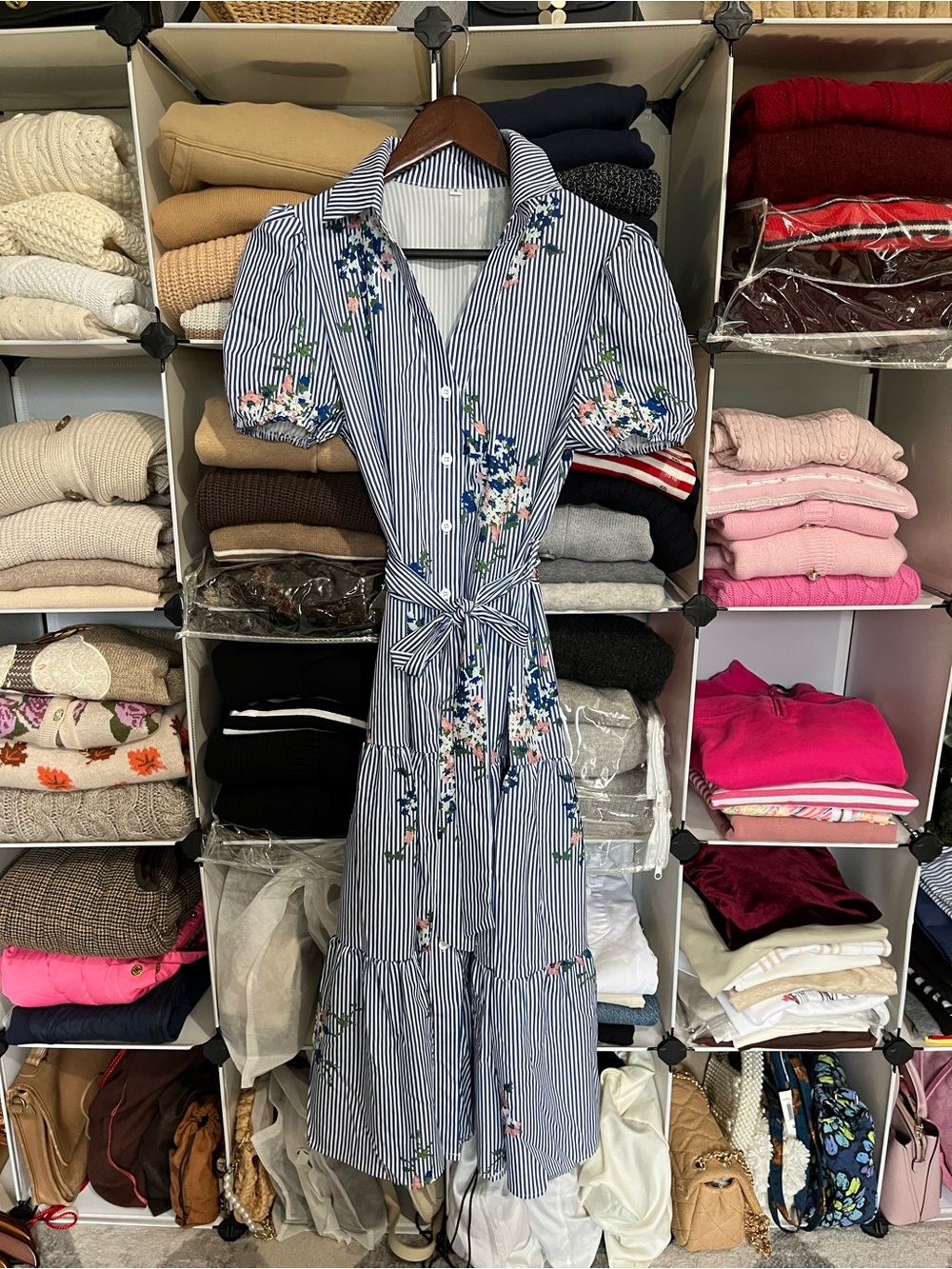 NWOT Floral Stripe Shirt Dress